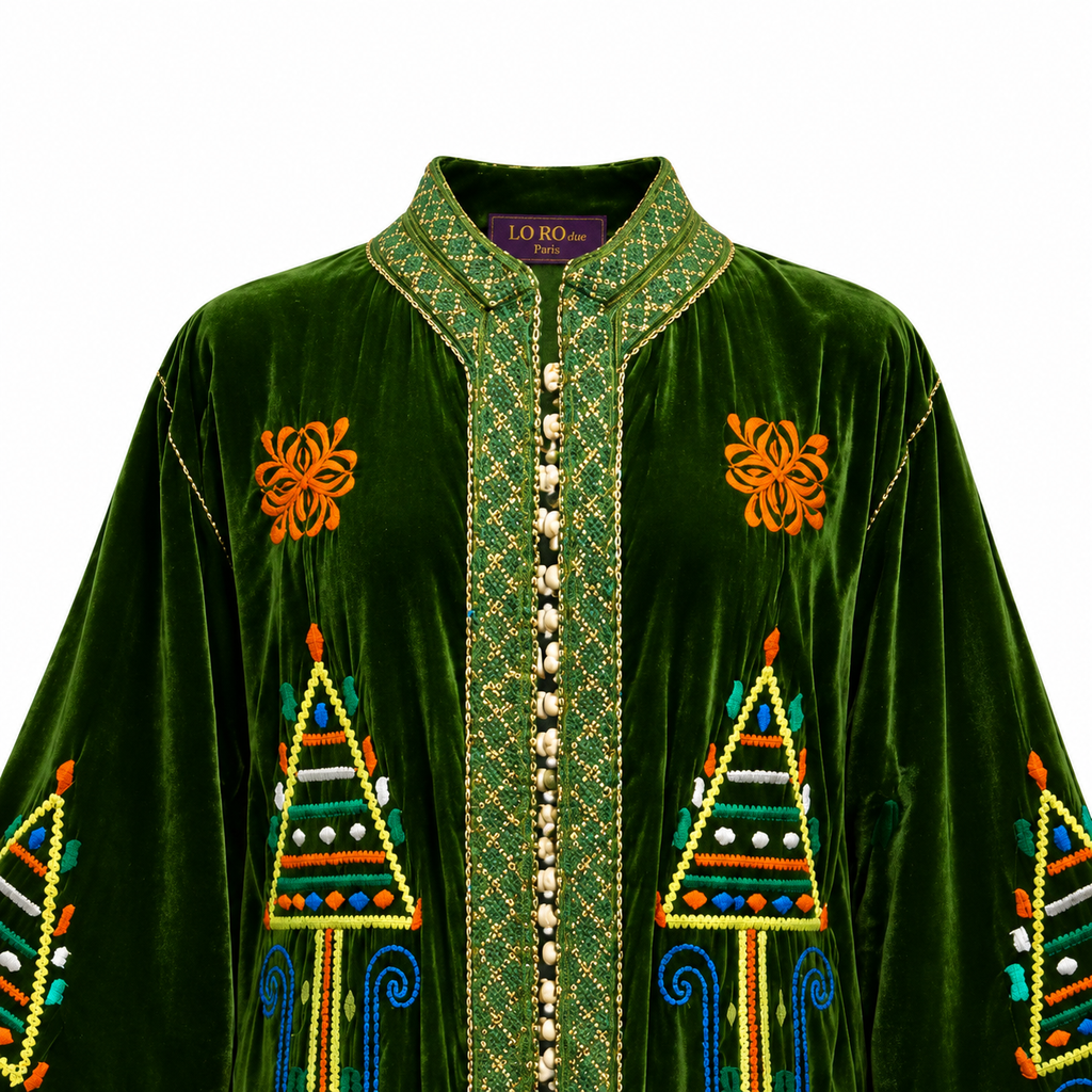 Embroidered Emerald Velvet