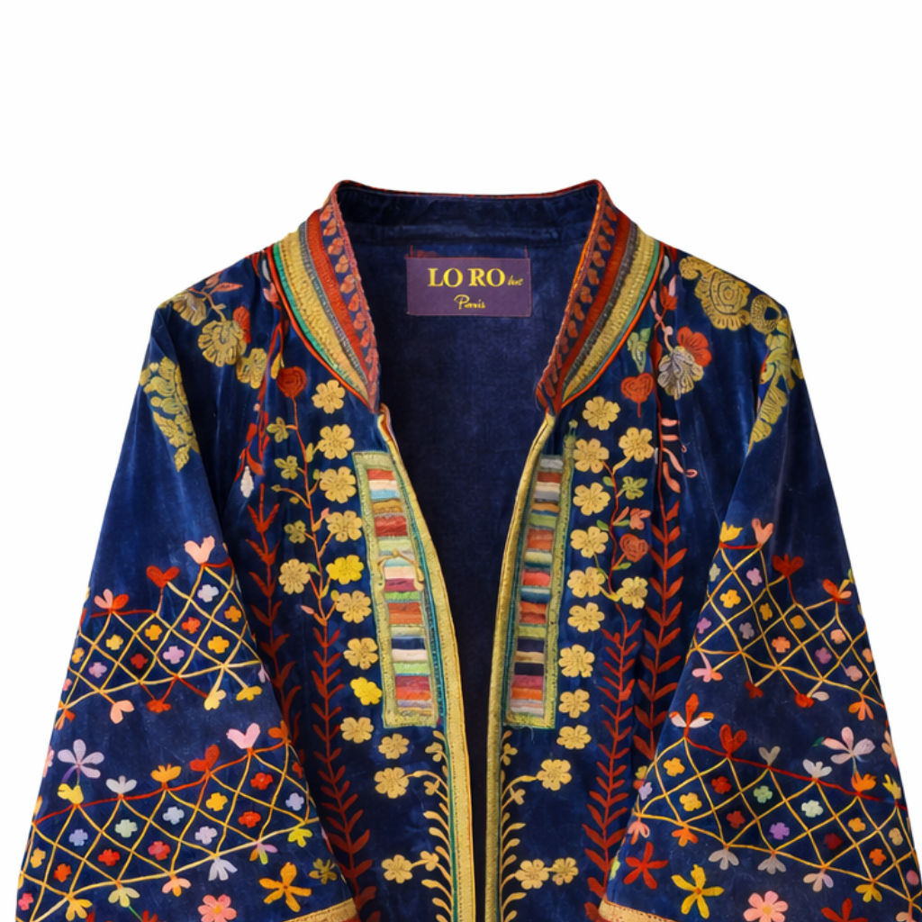 Embroidered Navy Velvet